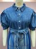 2025 Plus Size Women's Blue Denim Patchwork Mesh Cardigan Dress Skirt - European & American Style, Long & Stylish for Commuting