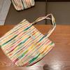 Korean Rainbow Stripe Tote Bag Women Canvas Bag Large Capacity Shoulder Bag Ladies Versatile Travel Casual Underarm Bag Chic New