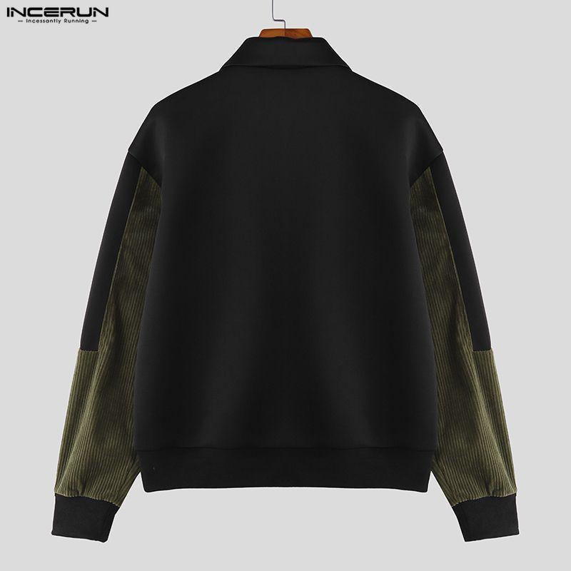 INCERUN Men Long Sleeve Zip-up Stitching Casual Corduroy Coats Jackets