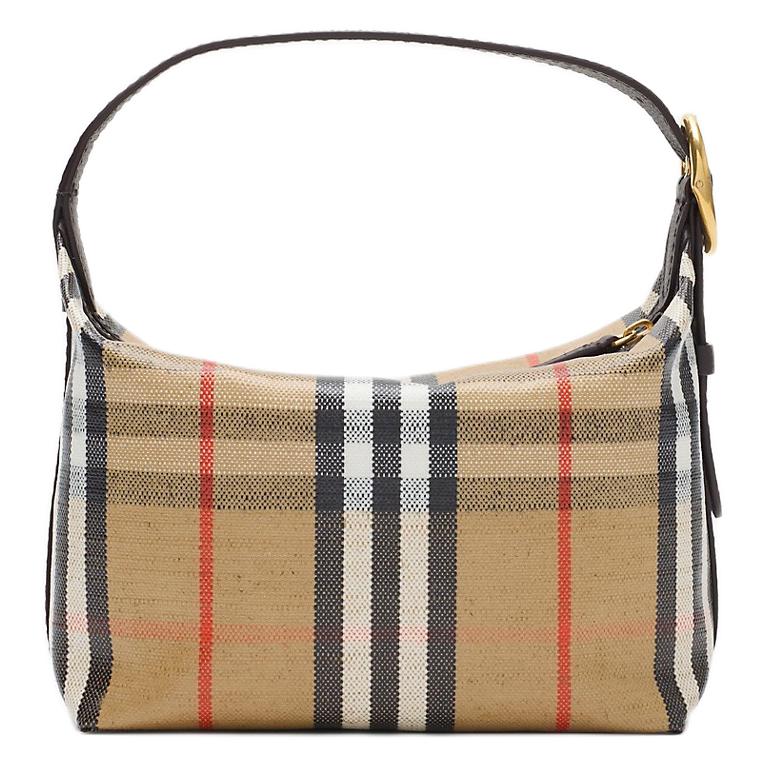 Burberry Vintage Check Equestrian Knight Hobo Bag, Luxury Archive Beige Canvas Leather Trim Shoulder Handbag for Women, Daily Commute 81197731