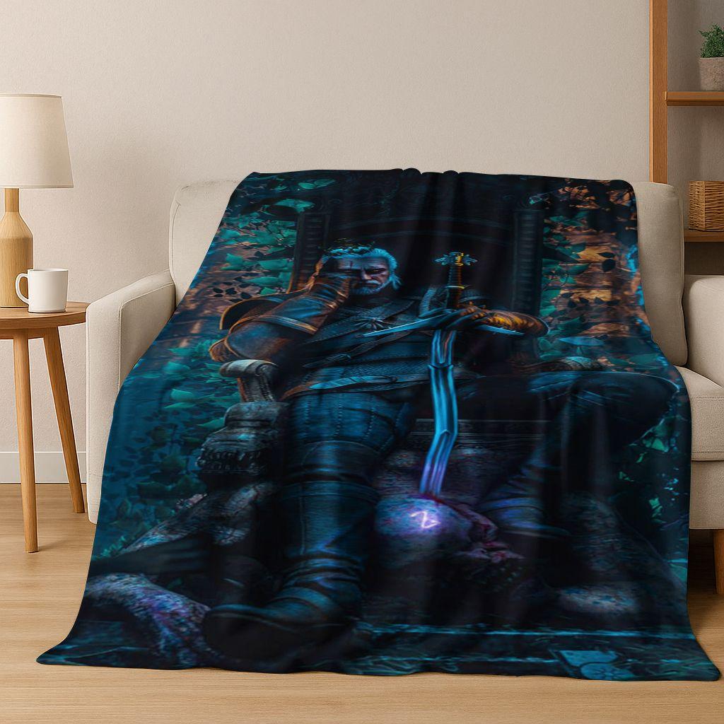3D The W-Witcher Geralt Games Cartoon Flannel Blanket,Warm and Cozy Soft Throw Blanket for Home Bedroom Bed Sofa Cover Kid Gift
