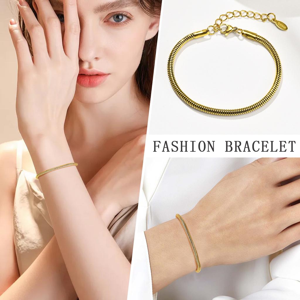 Classic Stainless Steel Snake Chain Bracelet for Women Gold Plated Blade Chain Bracelets Fashion Jewelry Christmas Gift