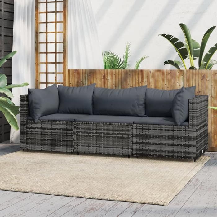 VidaXL Garden Lounge Set 3 Pcs with Cushions Grey Wicker, Outdoor Lounge Set, Furniture Set 319766