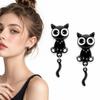 Cute Cartoon Style Black Kitten Earrings Sweet Light Luxury Earrings  For Girl Women