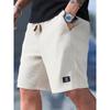 Men's Beige Waffle Knit Checkered Shorts Casual Drawstring Waist Bottoms