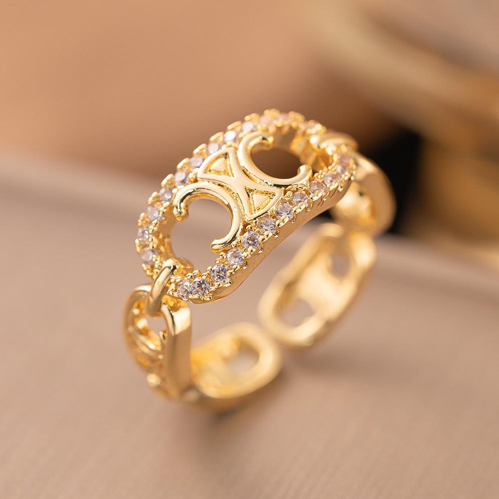 Micro-Inlaid Zircon Fashion Open Ring - Adjustable Luxury Index Finger Jewelry for Women