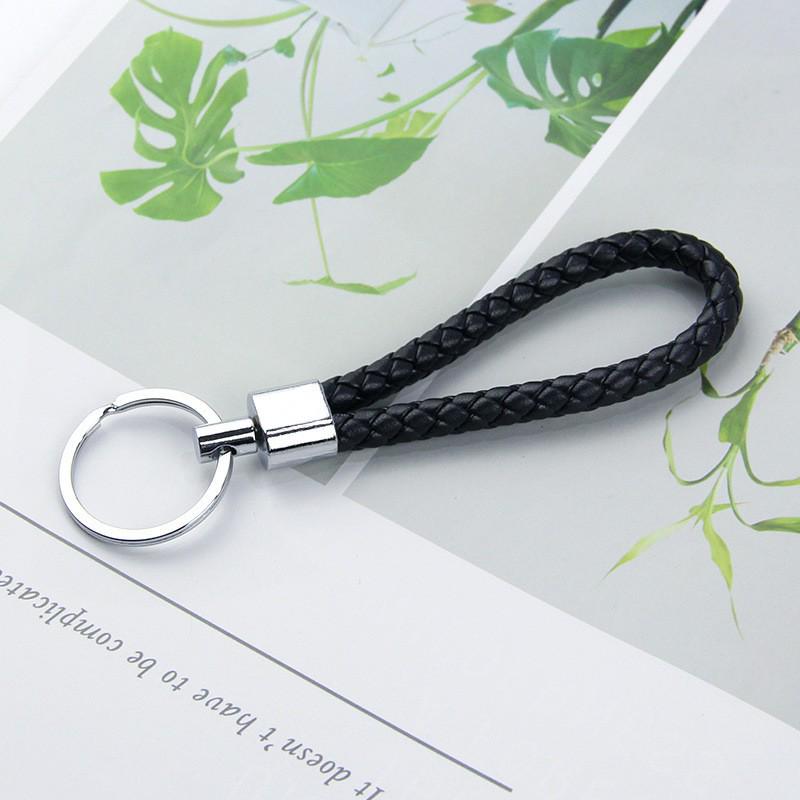 Solid Color Woven Leather Key Pendant for Men and Women - Couple's Metal Keyring Accessory