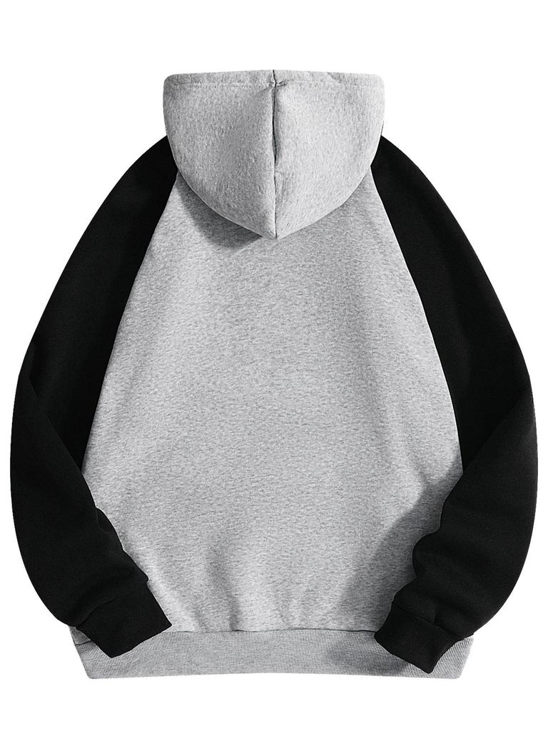 250g Men's Color Block Hoodie, Autumn/Winter European Size, Plus Velvet Sporty Pullover Casual Top