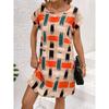 Summer Elegant Vintage Loose Women's Printed Dress Casual Batwing Sleeve Round Neck Slim Short Dresses Women Fashion Simple Office Ladies Dress 25915