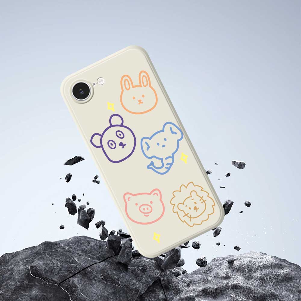 For iPhone 16e Case Animal Sketches Pattern Printing Straight Edge TPU Phone Back Cover
