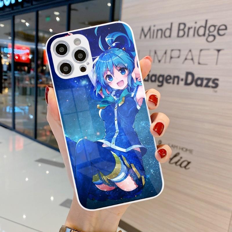 Husă de telefon drăguță Konosuba Anime Girl pentru IPhone 14 13 12 11 Pro Max X XR XS 8 7 Plus Husă de telefon din sticlă lichidă