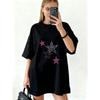 Oversized T Shirt Dress Black Star Print And Text Graphic Streetwear Fashion Casual Wear