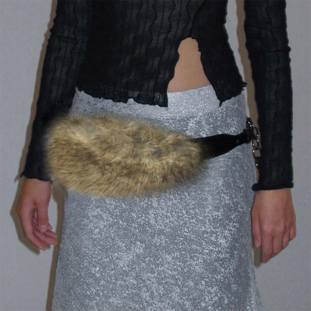 

Super Soft Plush Waist Chain PU Leather Hiphop Jeans Belt New Punk Fur Belt коричневий