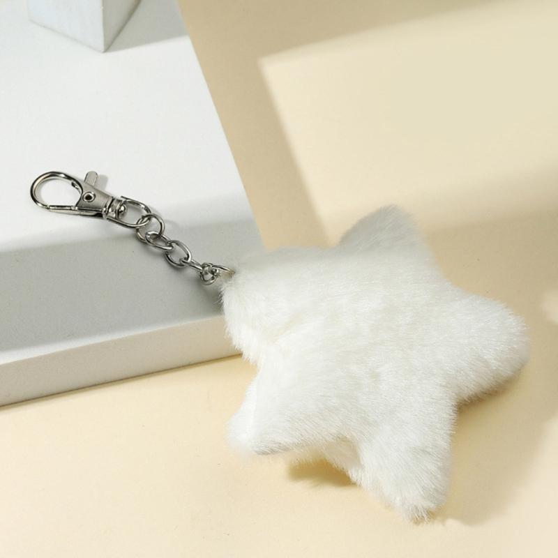 Cute Plush Five-pointed Star Charm Keychain Soft Stuffed Ornament Keyring Lovely Pendants for Purse Bag Backpack Handbag