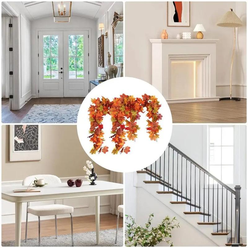 A96I-Thanksgiving Garlands 2PCS Artificial Fall Garland Maple Leaves 5.8Ft Decorative Autumn Garland For Fireplace Door Frame