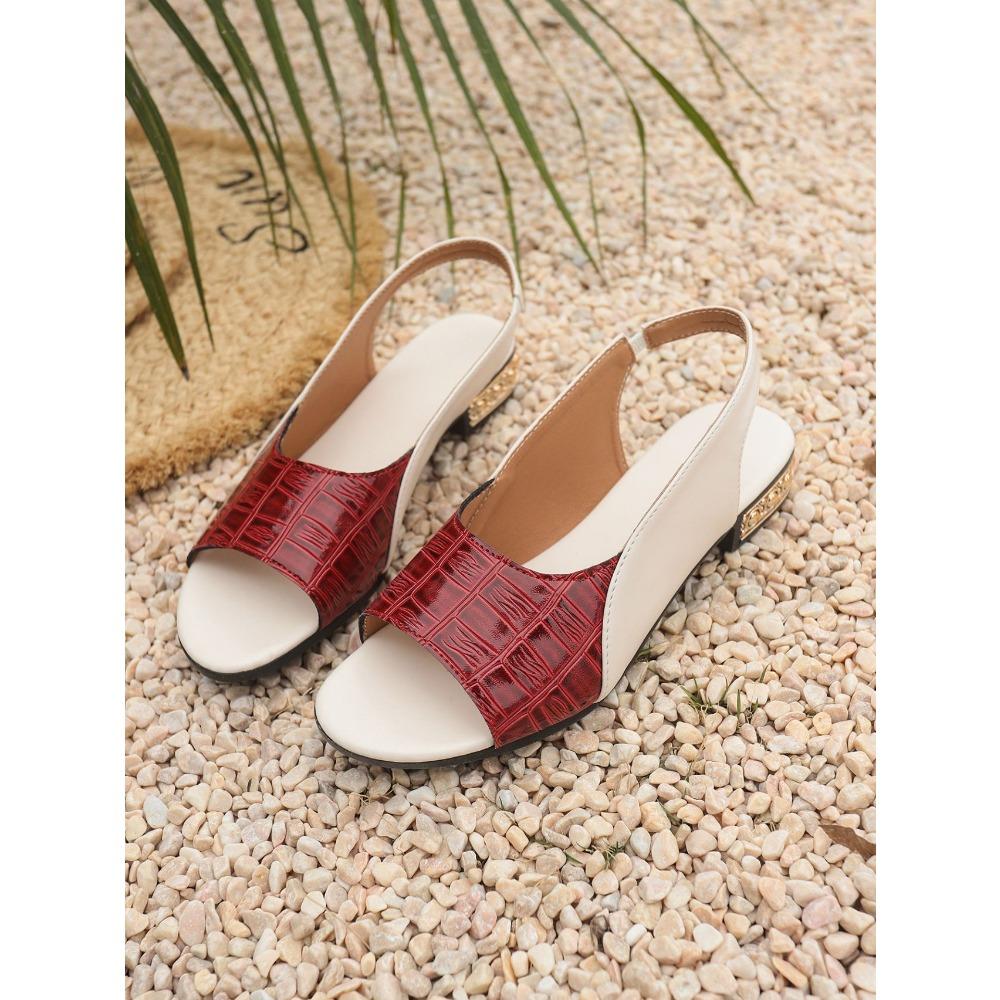 Women's Summer New Color Block Low Heel Sandals Plus Size Open Toe Heeled Sandals