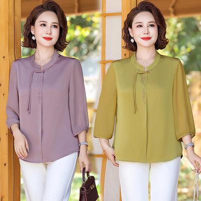 Camiseta de Verano Estilo Chino para Mujeres de Mediana Edad: Diseño 2026, Top de Manga de Siete Puntos, Elegante para Personas de Mediana Edad y Mayores