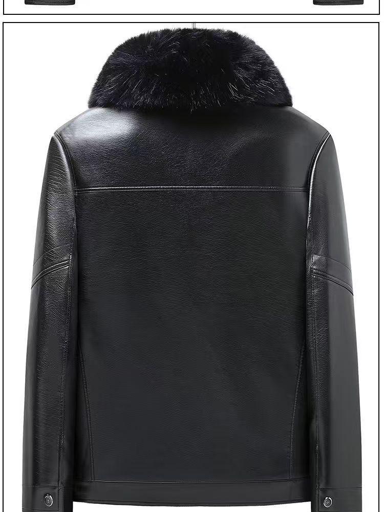 Men's Thickened Winter Leather Jacket with Fur Lining for Middle-Aged and Elderly Dads
