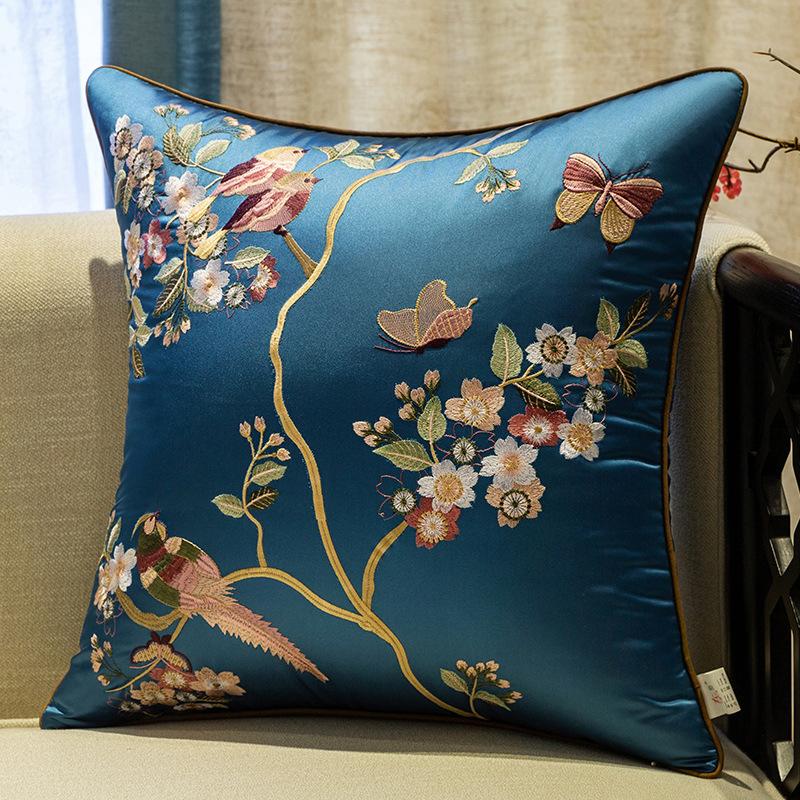 2025 Classical Bedside Backrest Waist Pillowcase Chinese Style Embroidery Pillowcase Flower Bird Living Room Sofa Cushion Cover