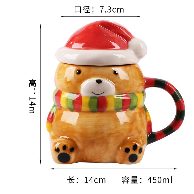 European Ceramic Coffee Mug with Lid Christmas Santa Claus Snowman Reindeer Cartoon Ceramic Breakfast Milk Mug Christmas Gift