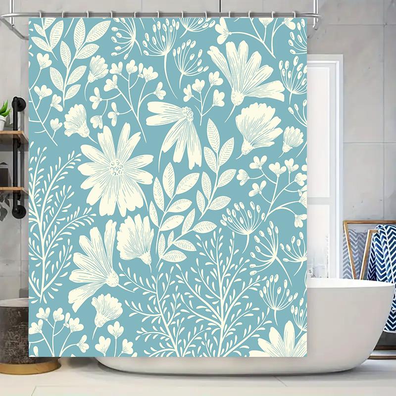 Vintage Blue White Flower Decorative Shower Curtain for Bathroom Home Decoration Waterproof Removable Modern Design