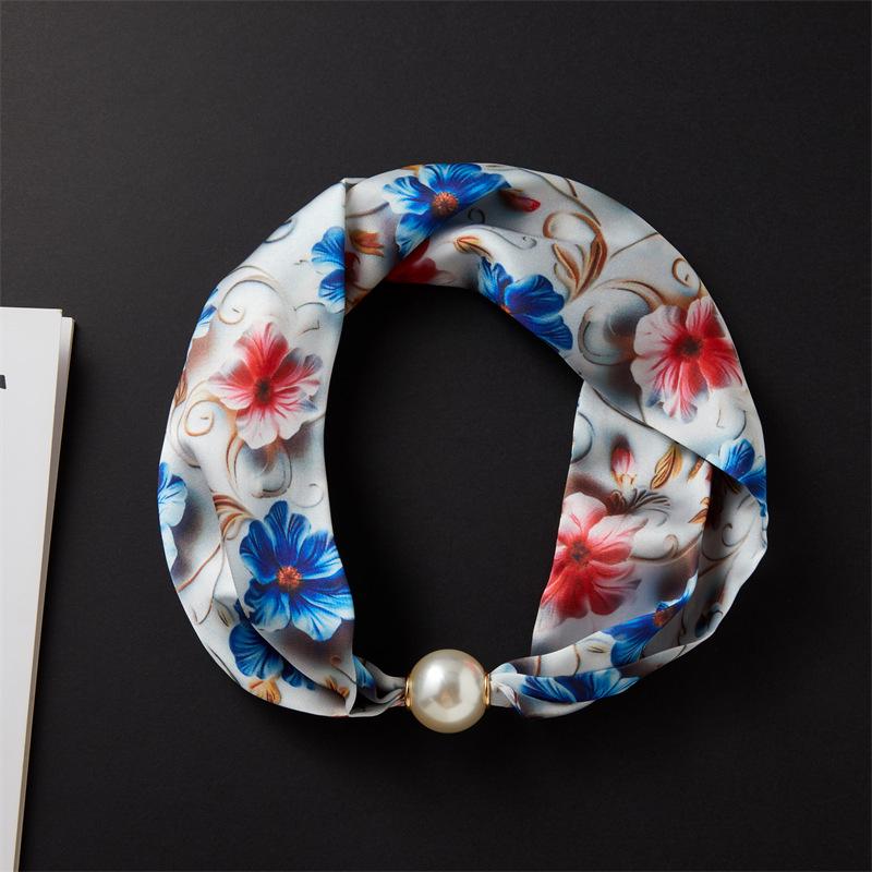 Magnetic Buckle Pearl Necklace with Silk Scarf – Fashionable, Versatile Spring/Summer Accessory for Women