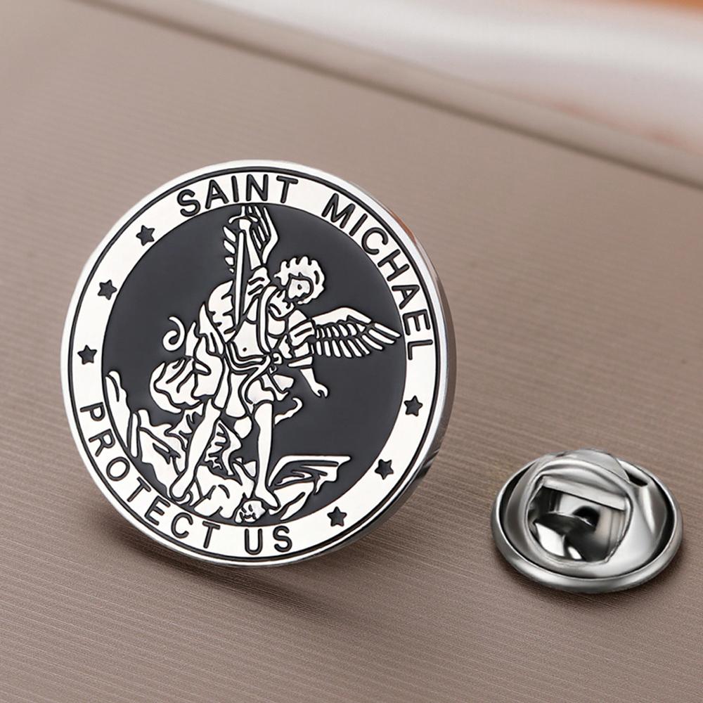 Dawapara Saint Michael Brooch Pins Guardian Archangel Protect Us Talisman Brooches Stainless Steel Jewelry