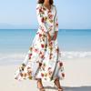 Women's Fashion V-Neck Floating Beach Dresses Seven Sleeve Floral Printed Dresses