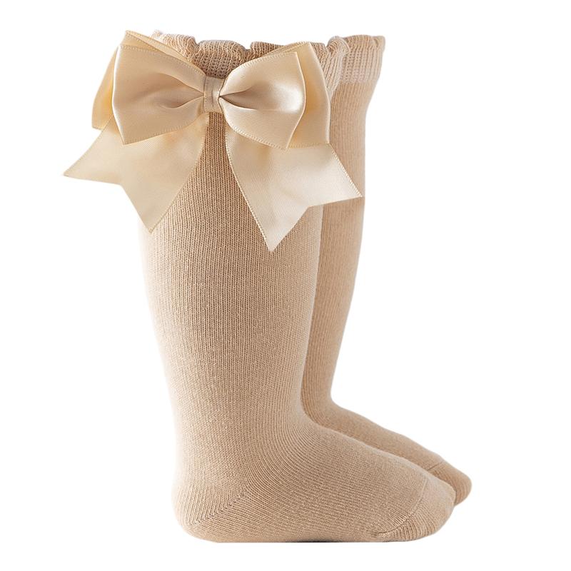 Pudcoco Infant Baby Girl Below Knee Socks, Solid Color Bow Decor Stockings Breathable Clothing Accessory 0-2T