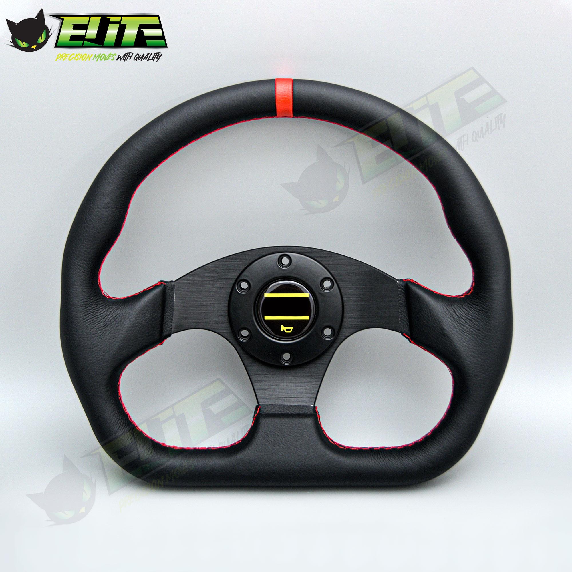JDM Universal 13inch D Shape Leather Steering Wheel Flat Dish Racing Sports Gaming Steering Wheel B