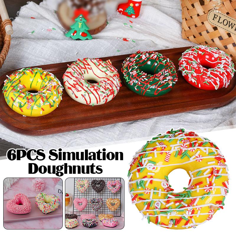 6 Pcs Artificial Cake Simulation Donuts Faux Doughnuts Realistic Dessert Candy  Decor Fake Food Model Cake Shop Photo Props