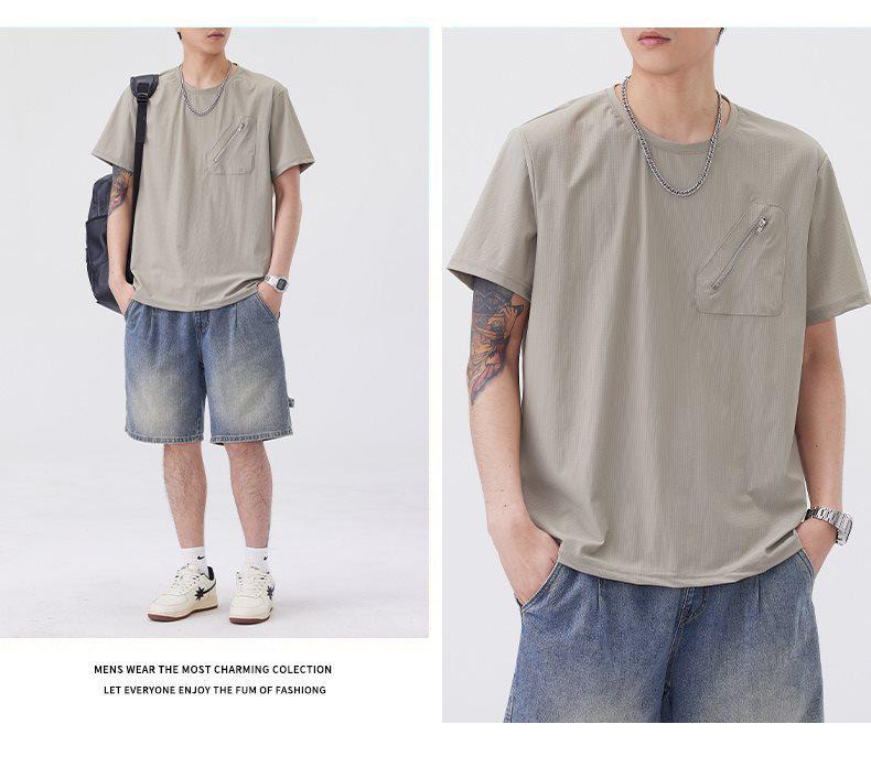 2026 Men's Summer Versatile Zipper Pocket Loose T-Shirt