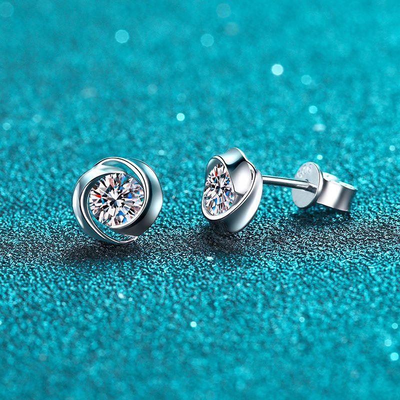 925 Sterling Silver Female Whirlwind Earrings 50 Points Packet Inlaid Mozang Stone Earrings