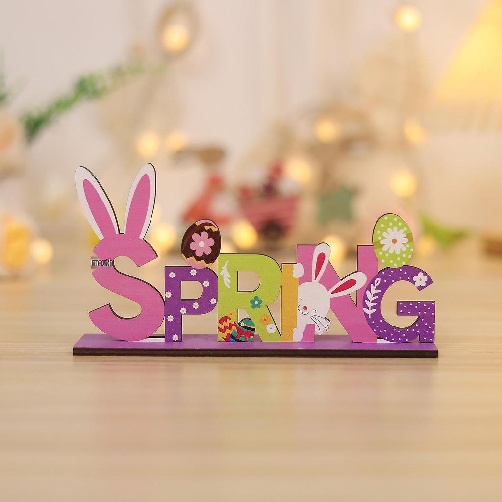 Colorful Easter Bunny & Eggs Wooden Desktop Ornament