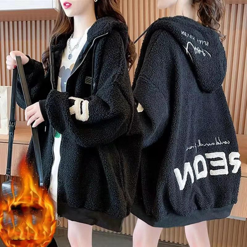 Двустороннее бархатное пальто из овечьей шерсти для женщин флисовый свитер на осень и зиму 2022 года новый утолщенный кардиган верхняя одежда X06 XL чёрный 2564₽