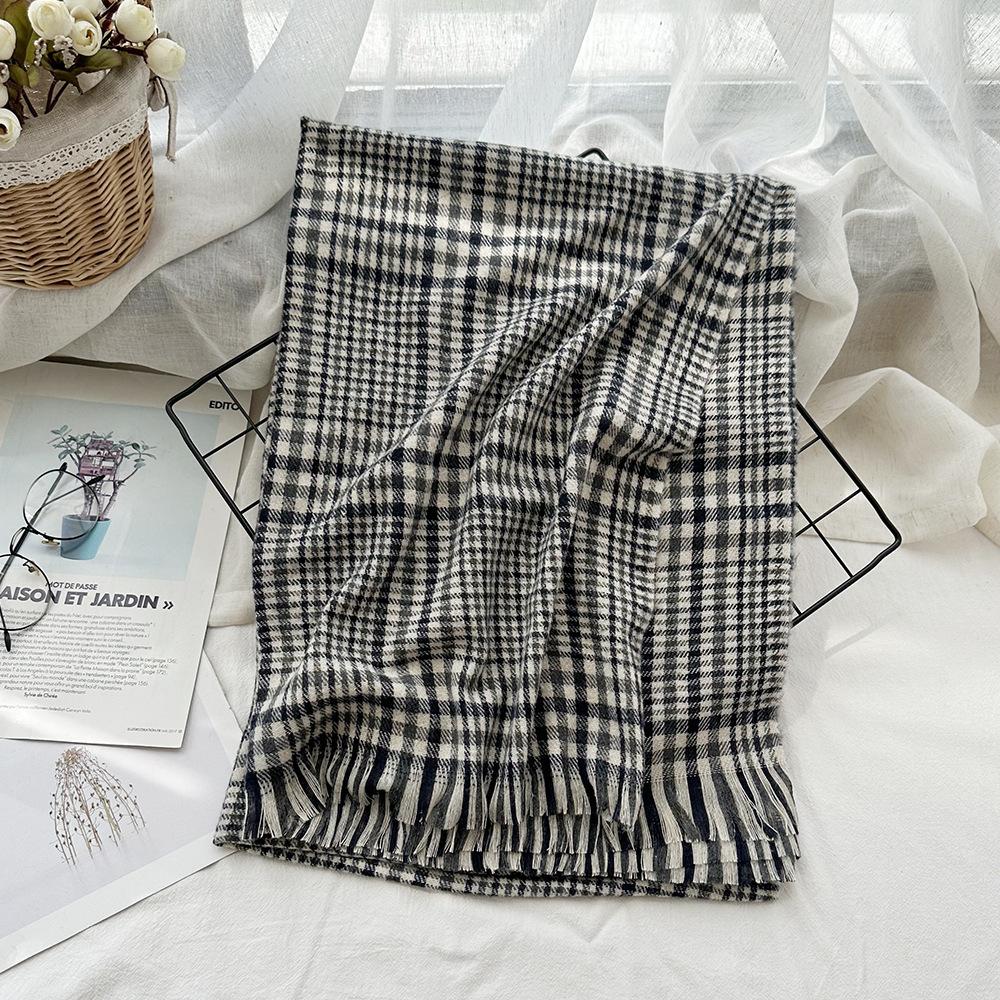 Scarf Autumn and Winter Imitation Cashmere Houndstooth Shawl for Women Trendy and Versatile Warm Long Tassel Scarf