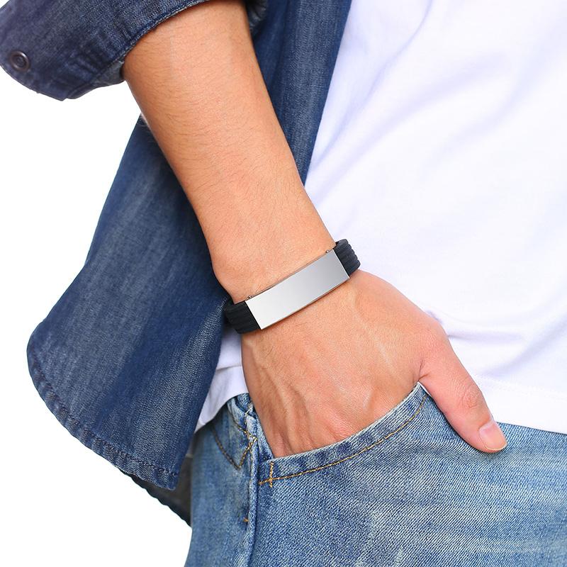 Men Silicone Bracelets Custom To Dad Logo Engraving Stainless Steel Identification Wristband ID Bracelet For Father's Day