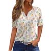 Women's Fashion Casual Easter Printed V-Neck Short Sleeve Decorative Button T-Shirt Top
