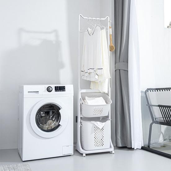 Rolling Clothing Rack Multifunctional Laundry Hamper with Wheels Garment Rack with Hooks Detachable Laundry Baskets for Bedroom Laundry Room