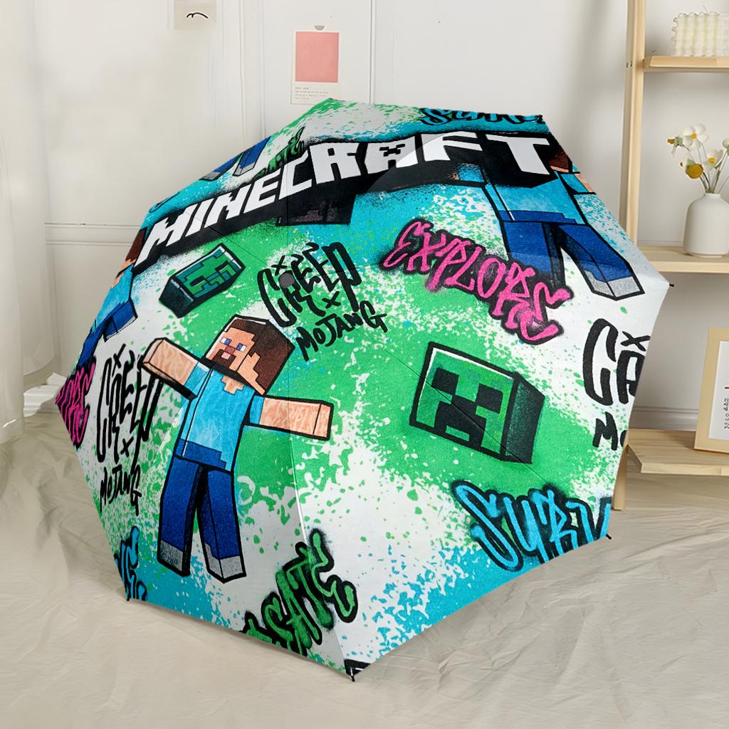 Minecraft Bee Adventure Portable Automatic Umbrella Compact & Durable 8-Rib Design Lightweight All-Season Travel Elegant Women's Umbrella