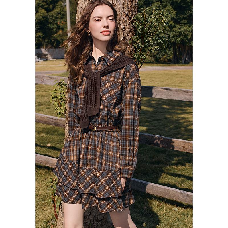 Betu Women's 2026 Spring Stylish Plaid A-Line Ruffle Dress