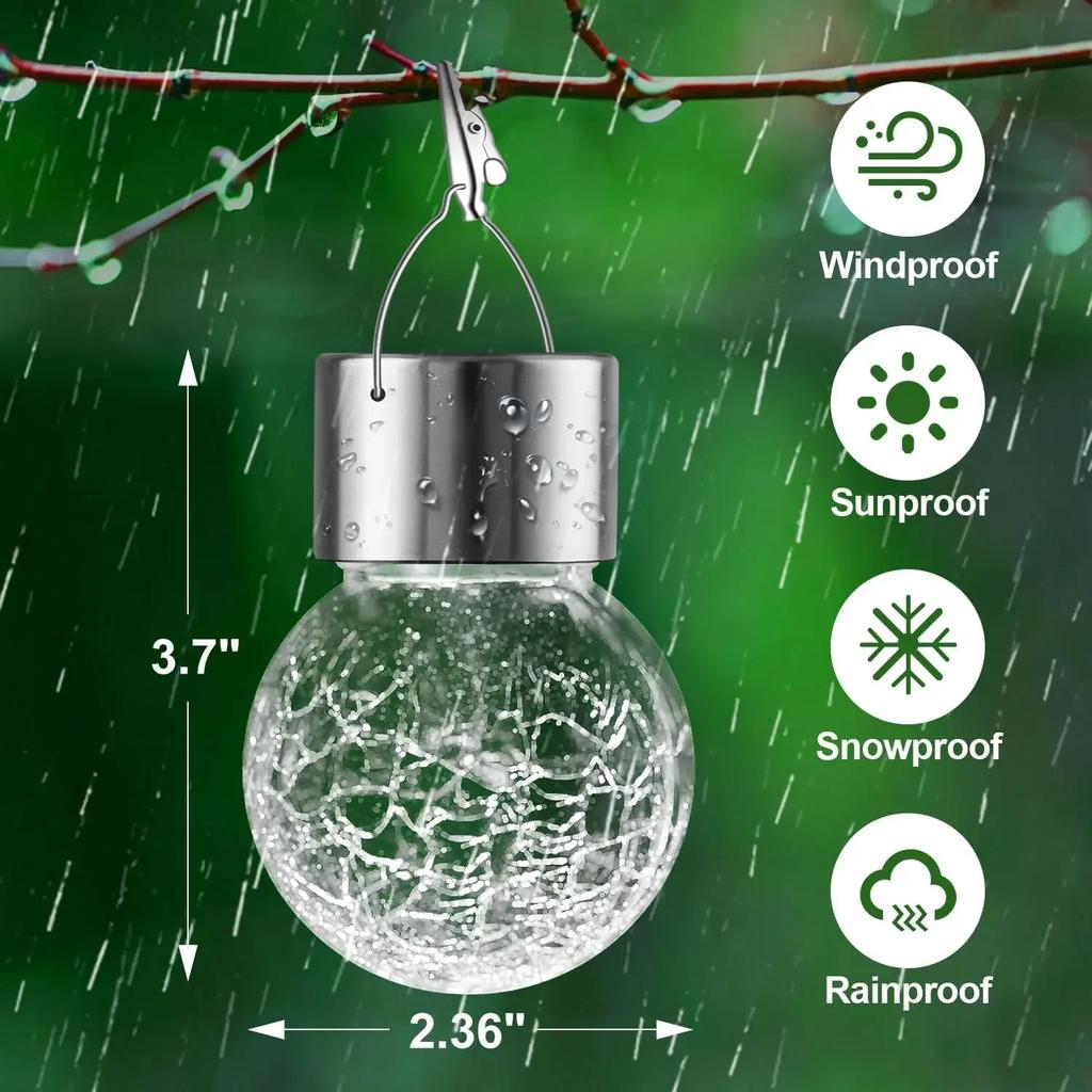 1/3/5PCS Solar Powered Outdoor Hanging Lights Colorful LED Cracked Glass Ball Design Waterproof Pathway Lantern for Garden Decor