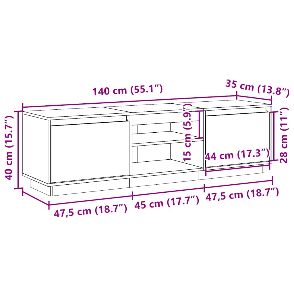 TV Cabinet Wax Brown 140 x 35 x 40 cm Solid Pine Wood