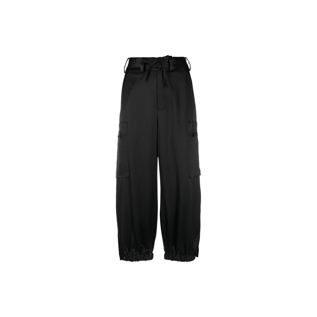 Y-3 Solid Color Waist Cinched Multi Pocket Casual Long Pants Women bottoms Black H63038