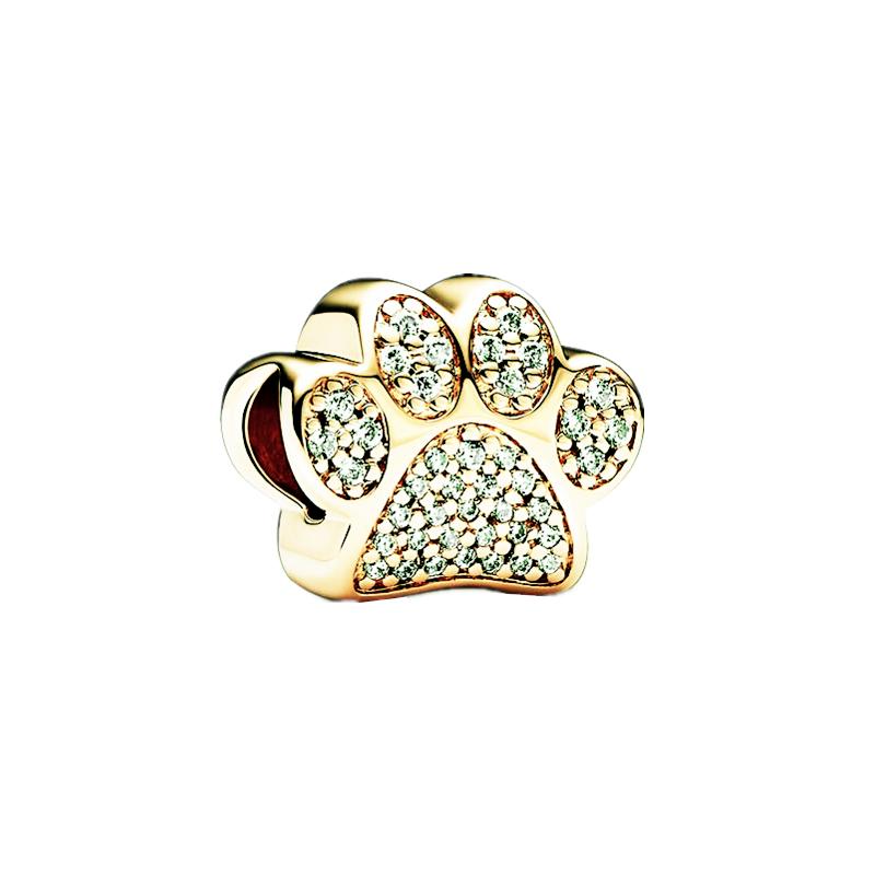 925 Gold Rosegold Rosa Pfotenabdruck Hund Charm Perle Anhänger für Silberarmband Halskette DIY Schmuck Geschenk