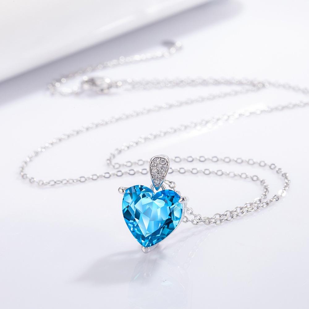 925 Sterling Silver Fashion Light Luxury Blue Love Zircon Pendant Necklace Birthday Party Anniversary Gift