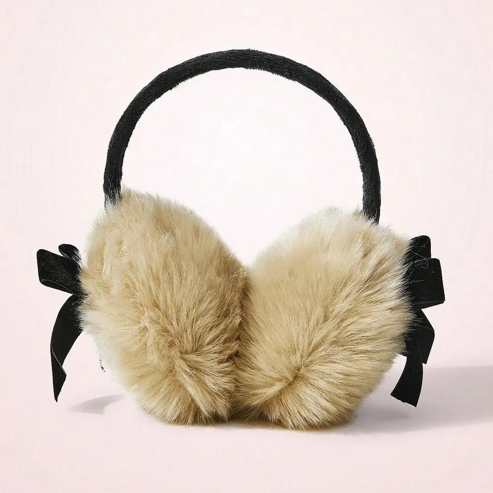 New Faux Fur Plush Earmuffs Y2k Keep Warm Winter Earflap Thick Bowknot Earmuffs Autumn