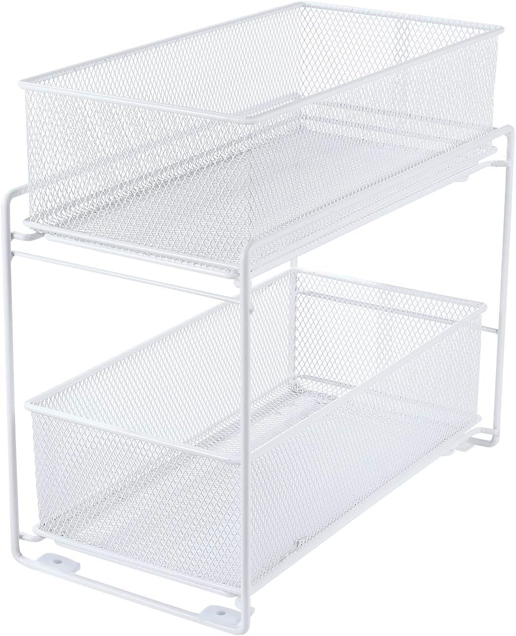 Выдвижная полка Bremoon под раковину, 2-уровневая сетчатая металлическая кухонная полка для хранения, полка для хранения специй (белый)