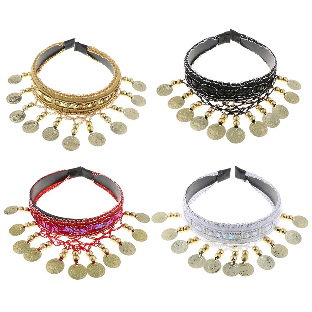 Iron Coin Elegant Headband Head Chain Belly Dance Hair Cosplay Accessory - Gold, 13x11cm