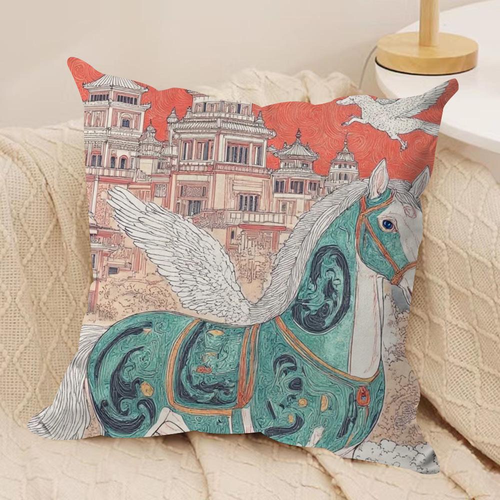 Luxury Dream Pegasus Cushion Cover Silky Short Plush DoubleSided Printed Pillow Case for Sofa All Seasons Home Decor Gift